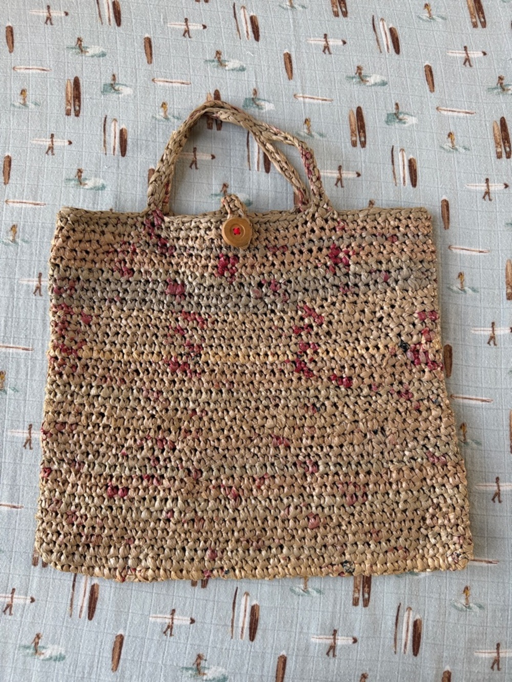 Source Unknown Woven Straw Tote with Pink Speckle Accents EUC